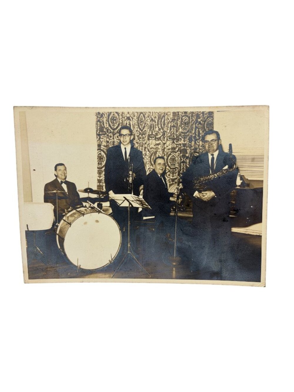 Vintage 1960s Jazz Band Photo Saxophone Trumpet Drums Del Funk Studio 7x5